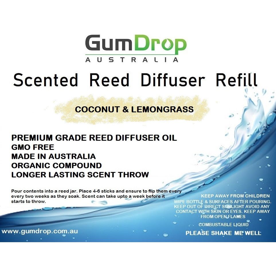 COCONUT & LEMONGRASS REED DIFFUSER REFILL - GumDropAus