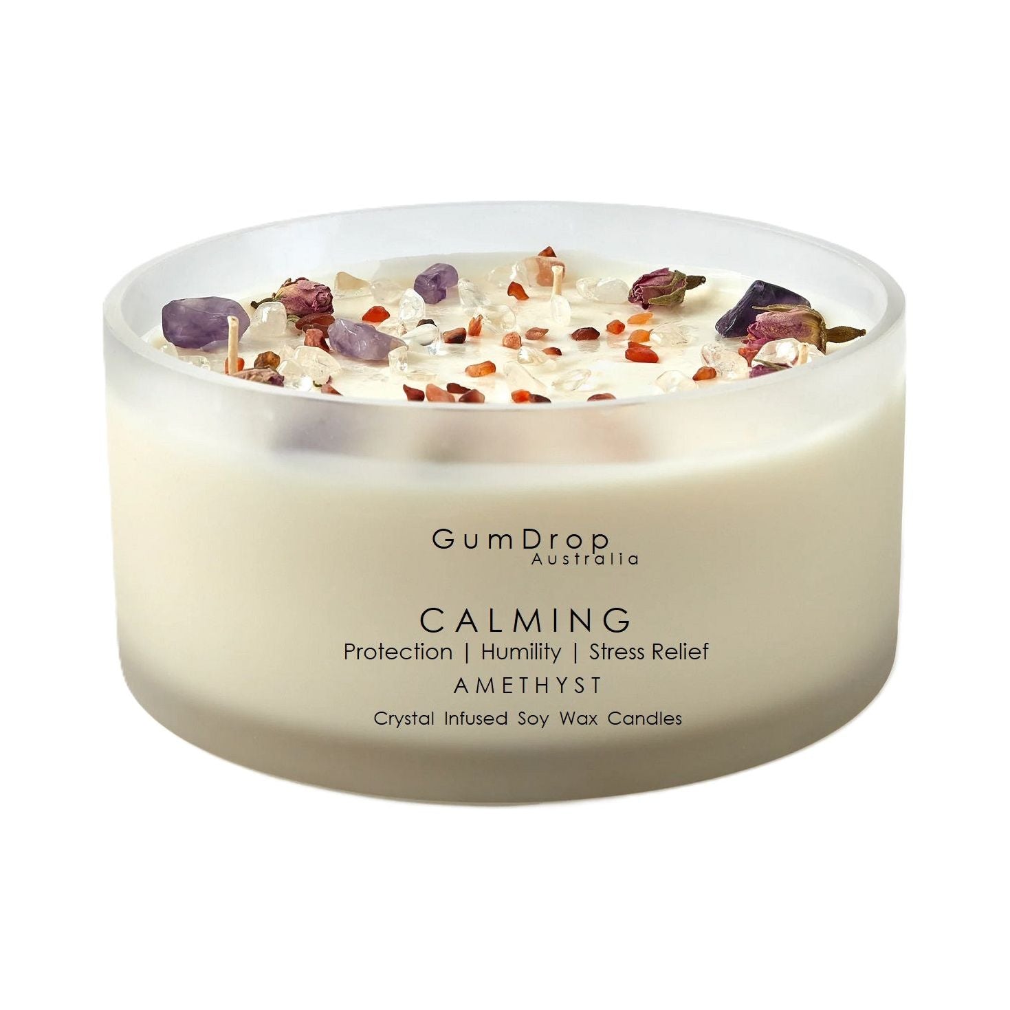 Crystal & Botanical Scented Candle CALMING Chakra - GumDropAus