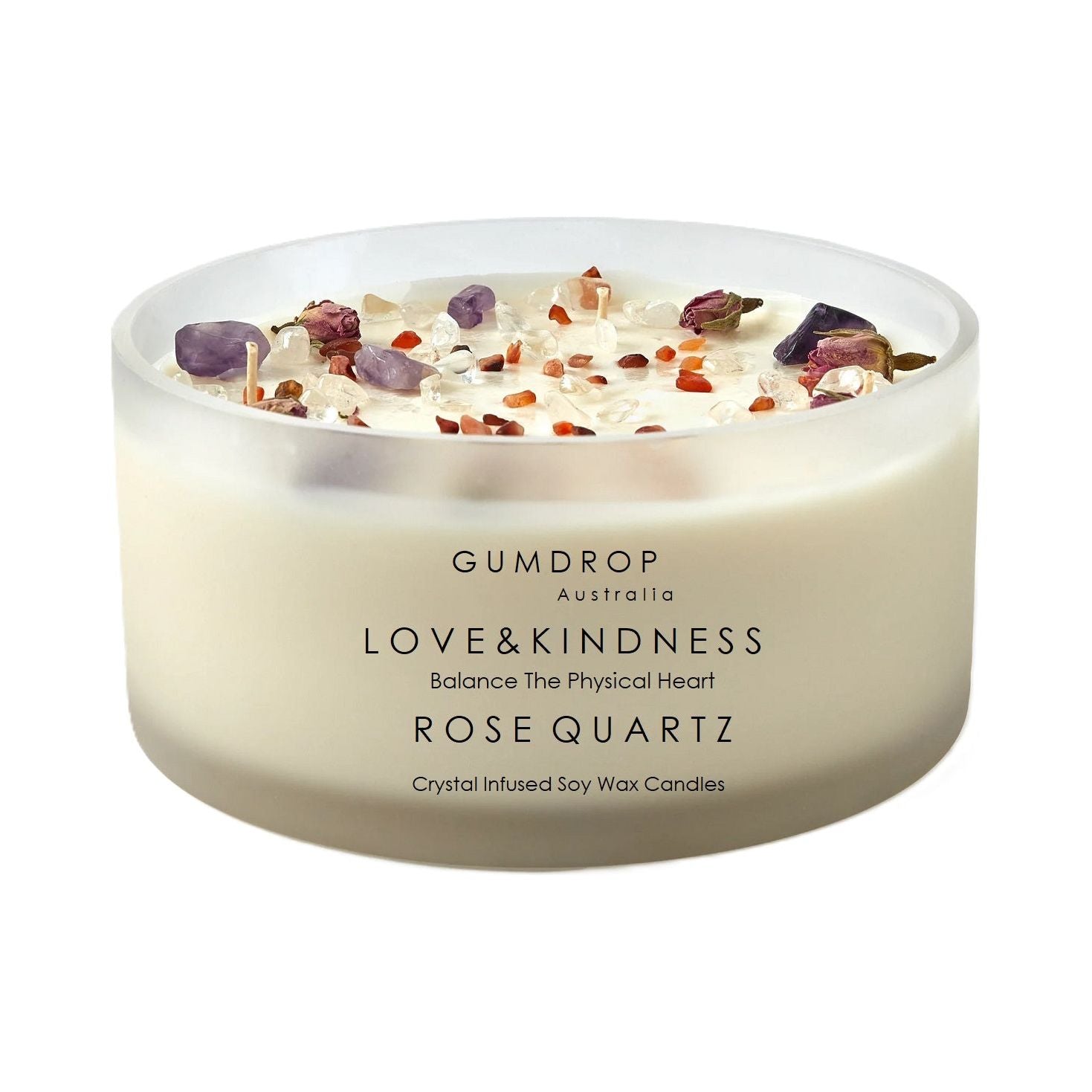 Crystal & Botanical Scented Candle LOVE & KINDNESS Chakra - GumDropAus