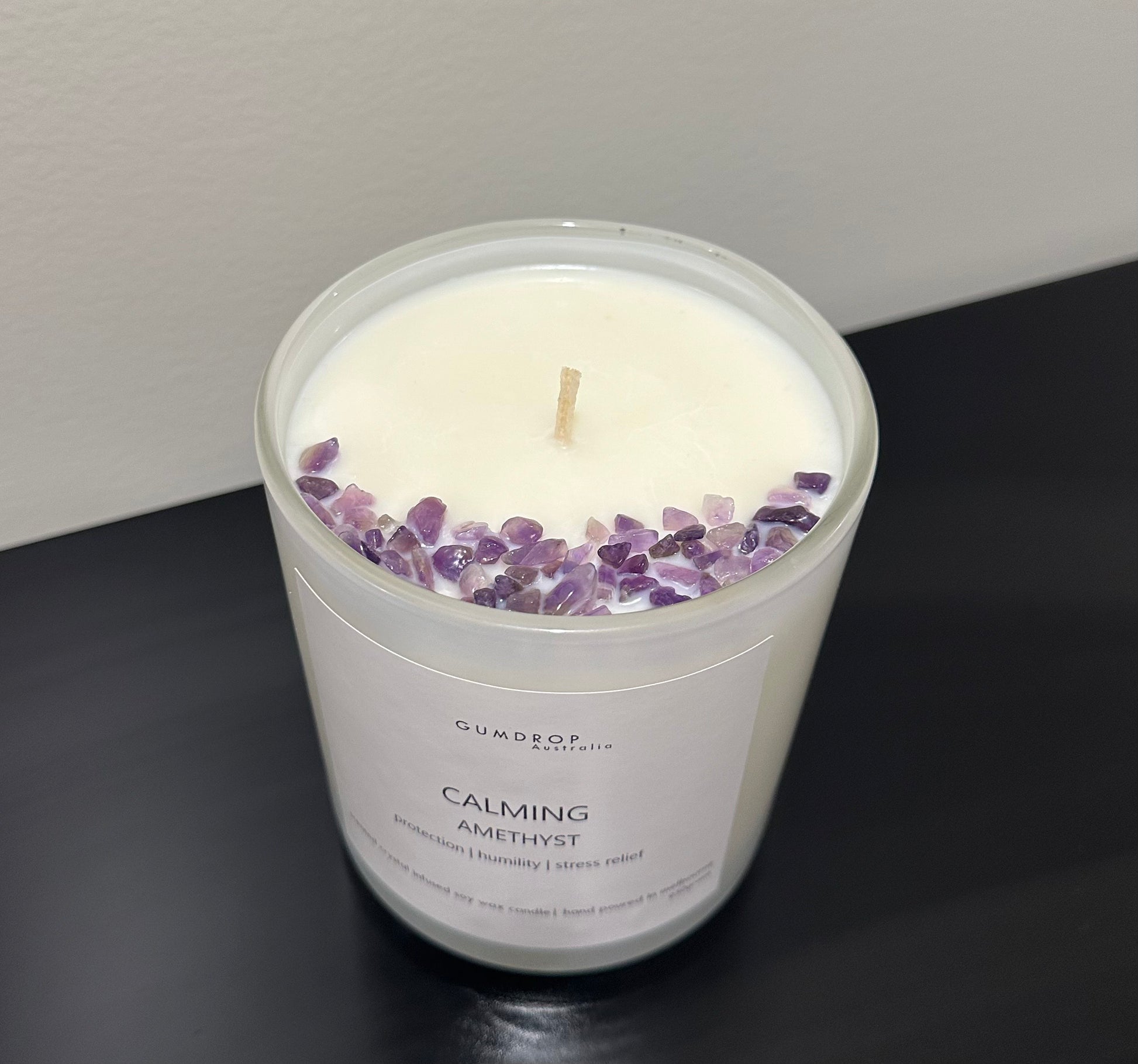 Amethyst Crystal Infused Scented Candle CALMING - GumDropAus