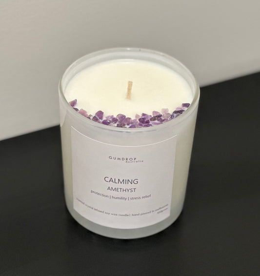 Amethyst Crystal Infused Scented Candle CALMING - GumDropAus