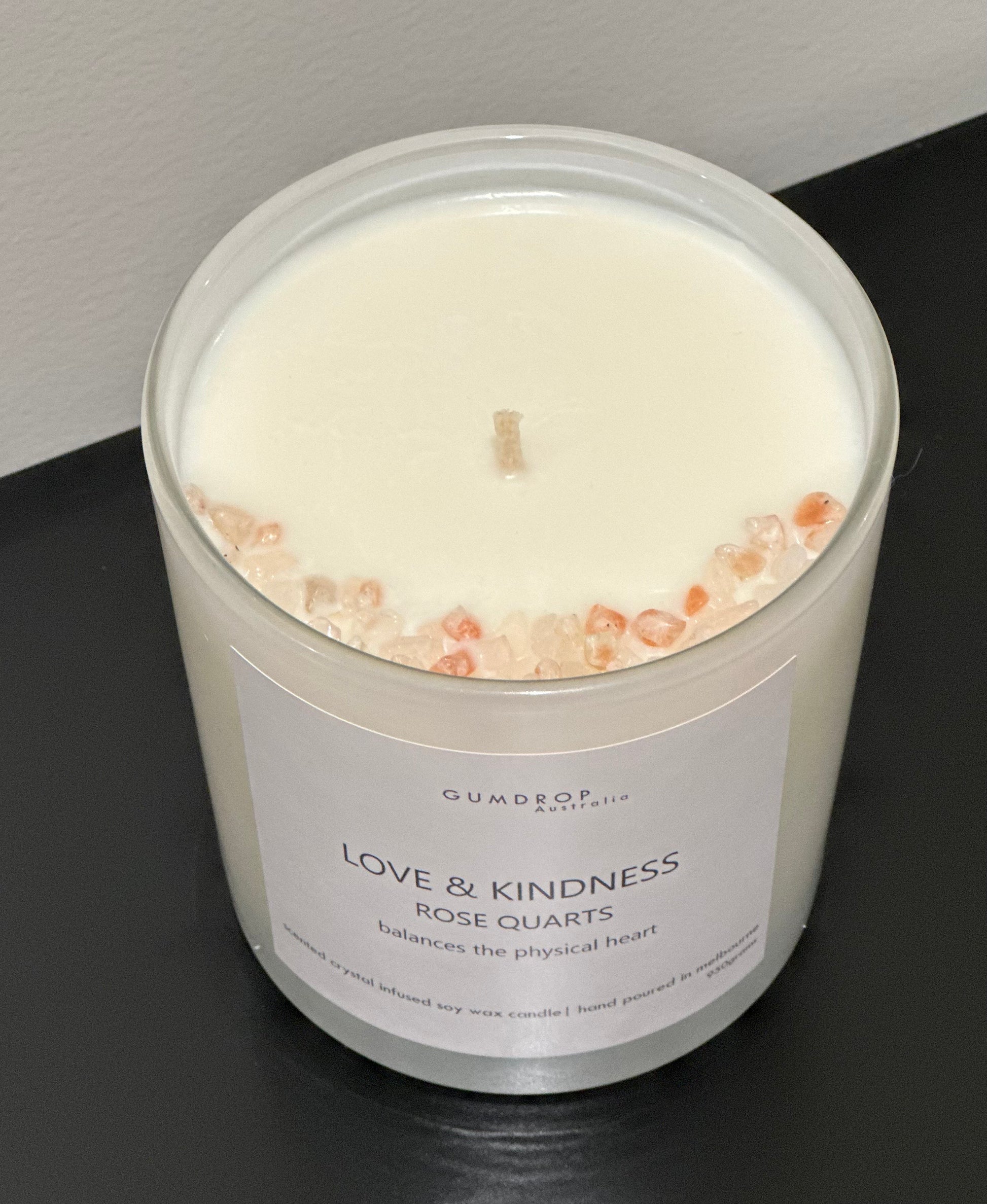 Rose Quarts Crystal Infused Scented Candle LOVE & KINDNESS - GumDropAus