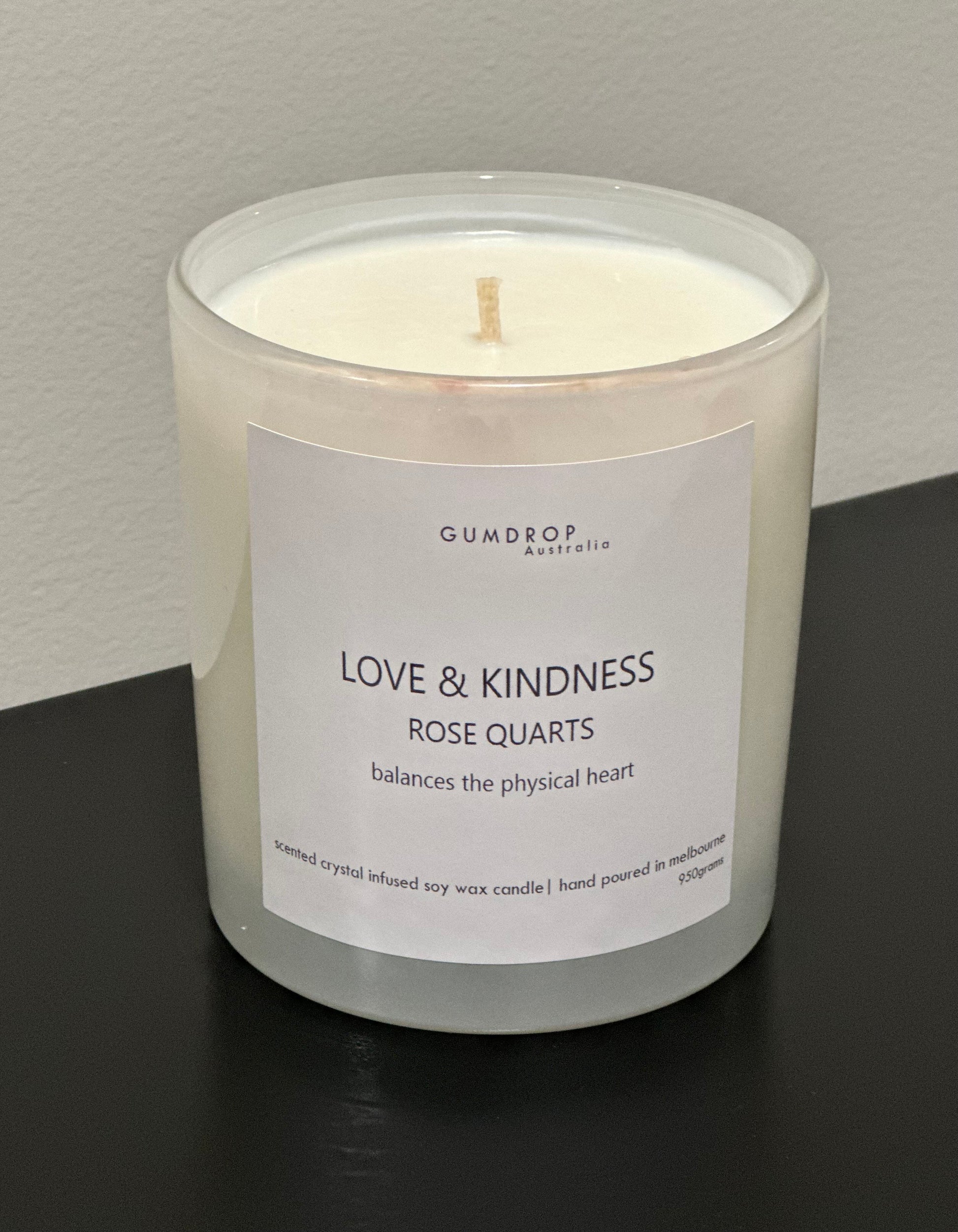 Rose Quarts Crystal Infused Scented Candle LOVE & KINDNESS - GumDropAus