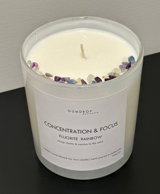 Rainbow Fluorite Crystal Infused Scented Candle Concentration & Focus - GumDropAus