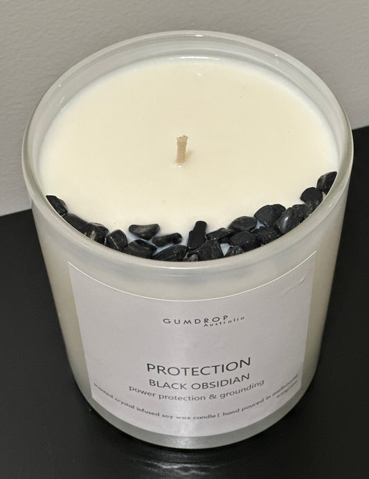 Obsidian Crystal Infused Scented Candle PROTECTION - GumDropAus