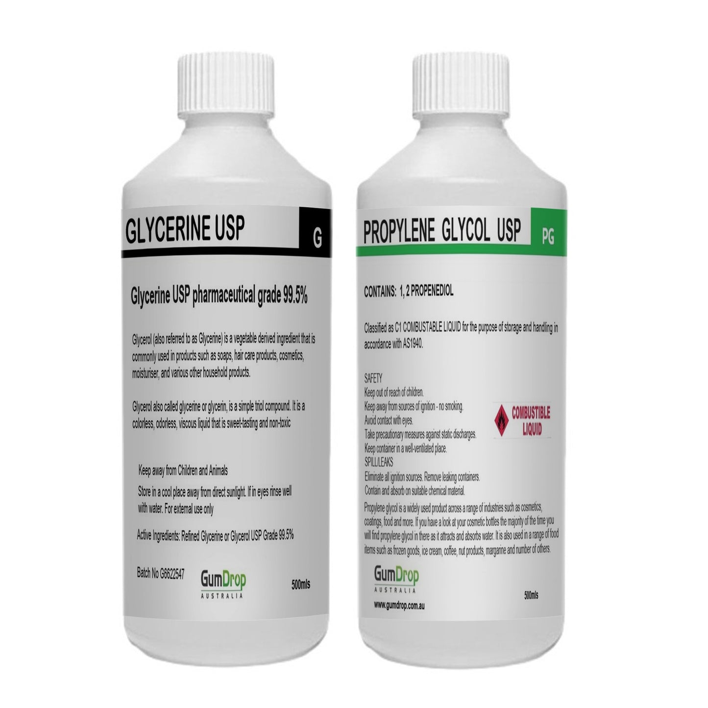 Propylene Glycol USP & Glycerine Refined USP Pharmaceutical Grade 500ml SET