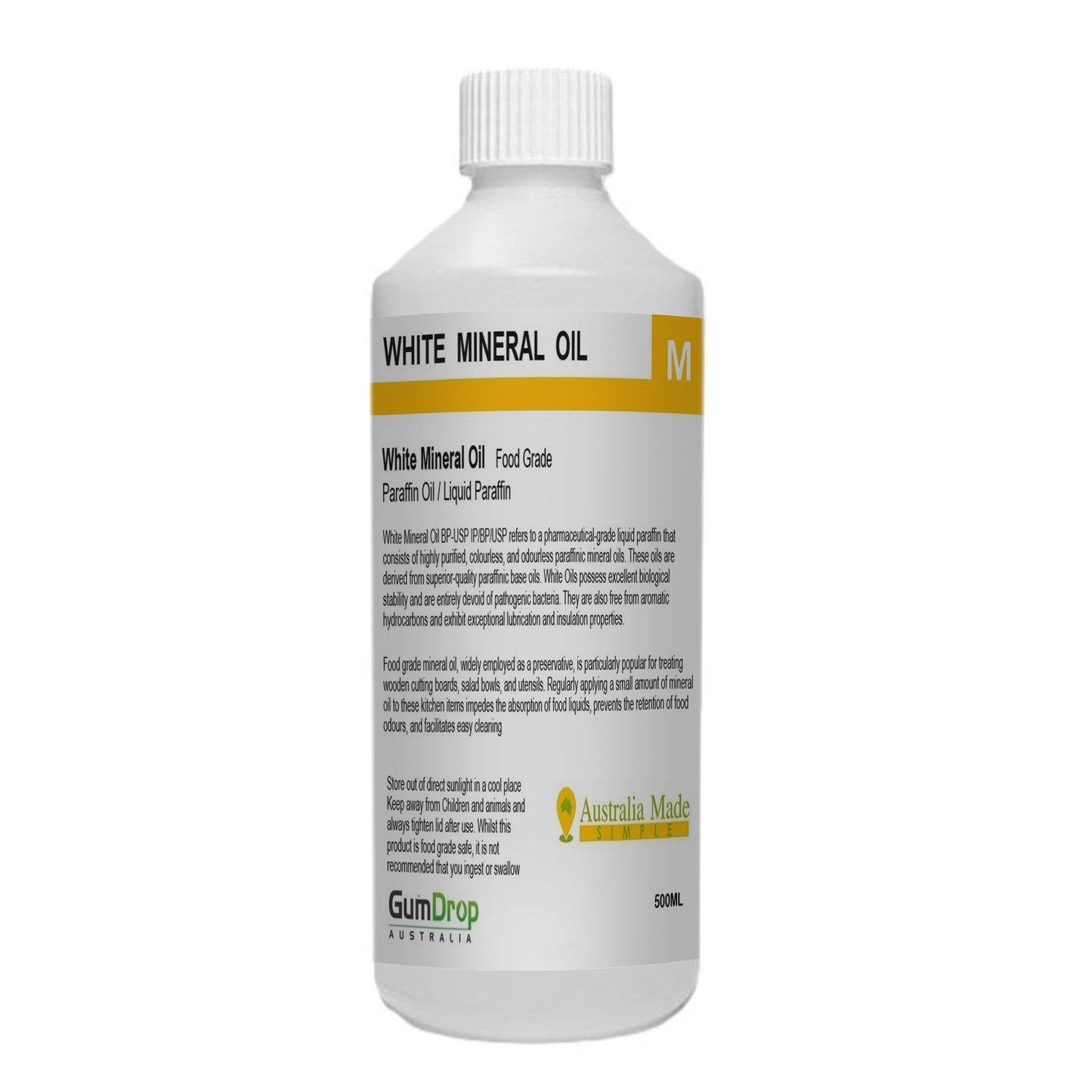 White Mineral Oil - Food Grade Light Liquid Paraffin Oil - Australian Made - GumDropAus