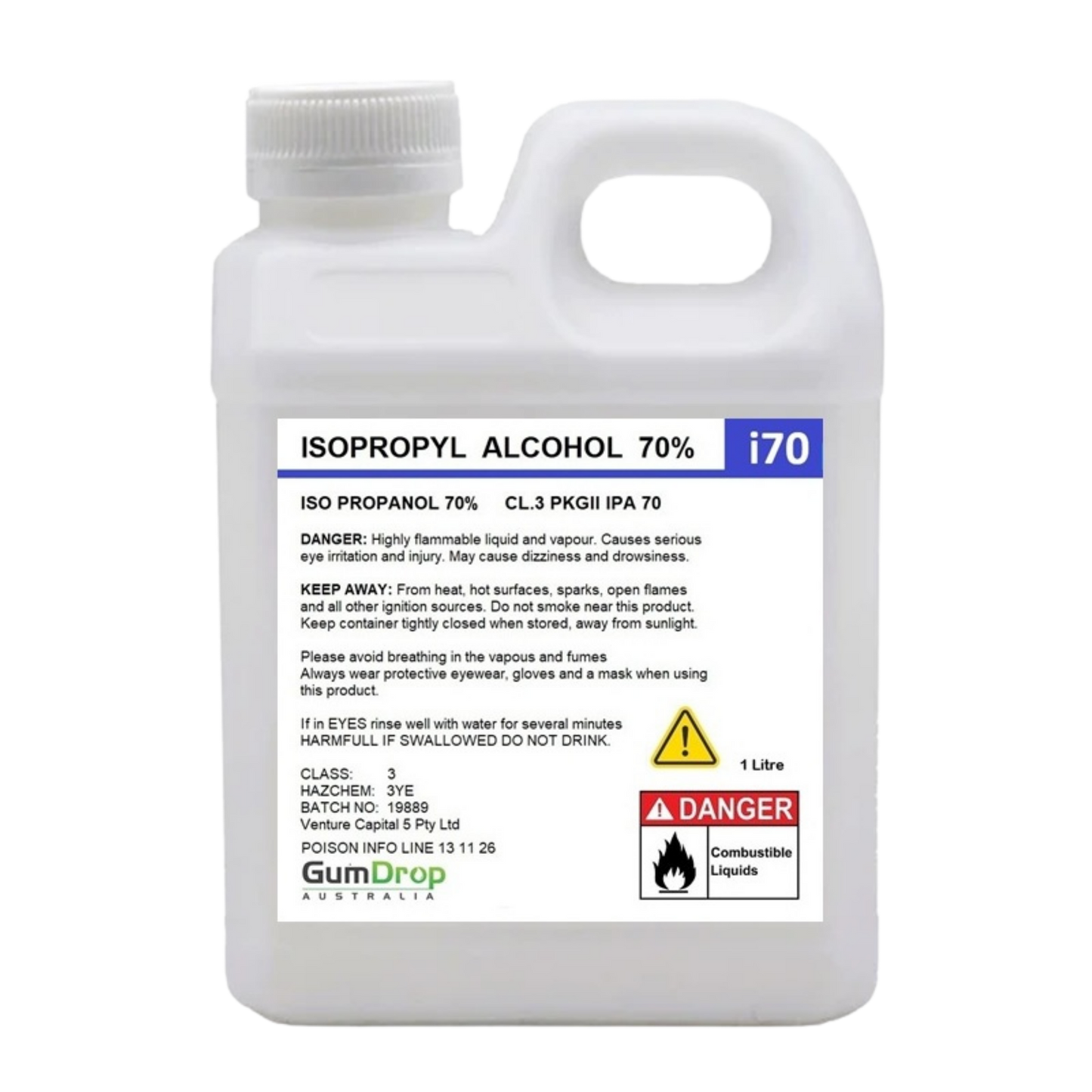 1L bottle of Isopropyl Alcohol 70% IPA from Gumdrop Australia