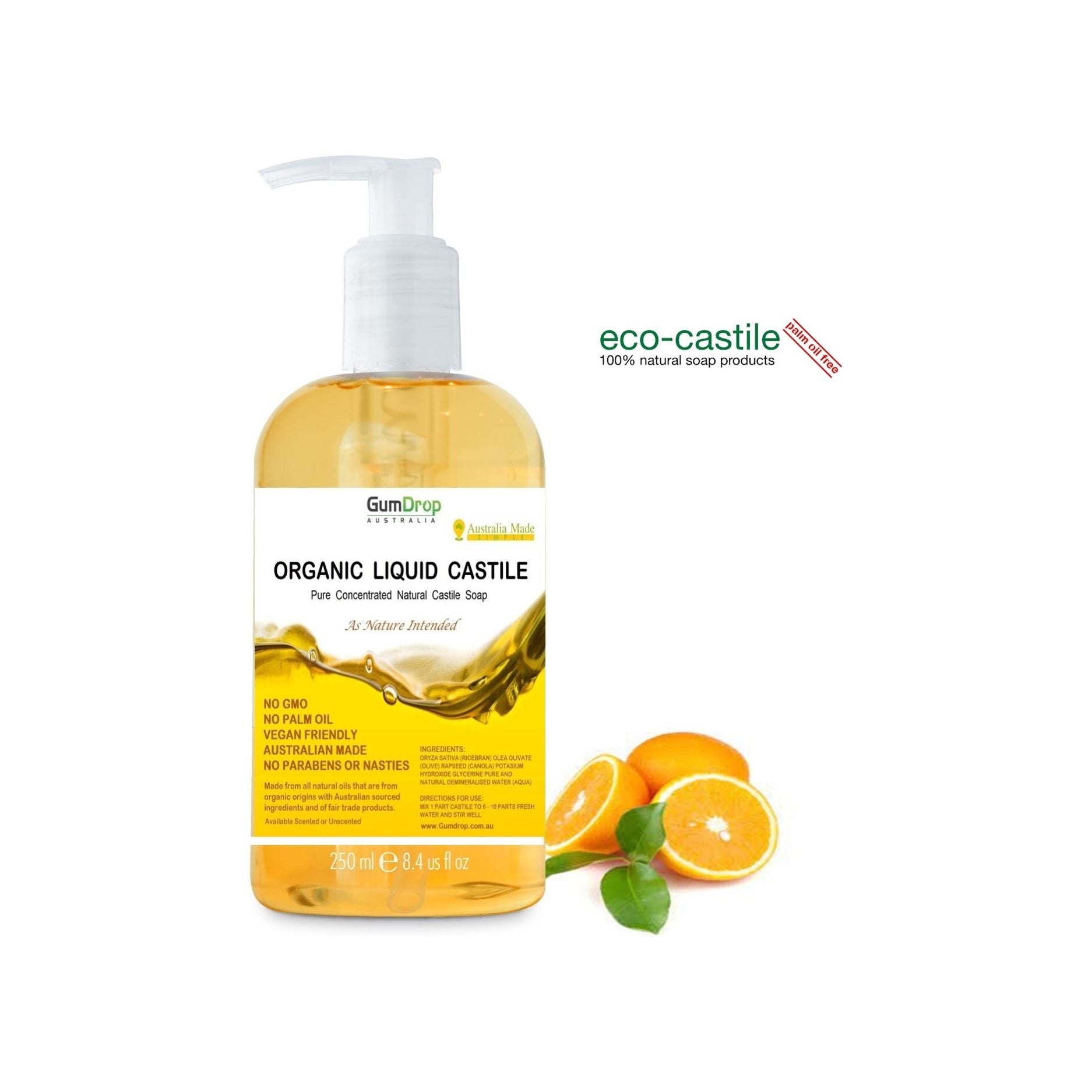 Pure Liquid Castile Soap 250ml Pump Bottle - GumDropAus