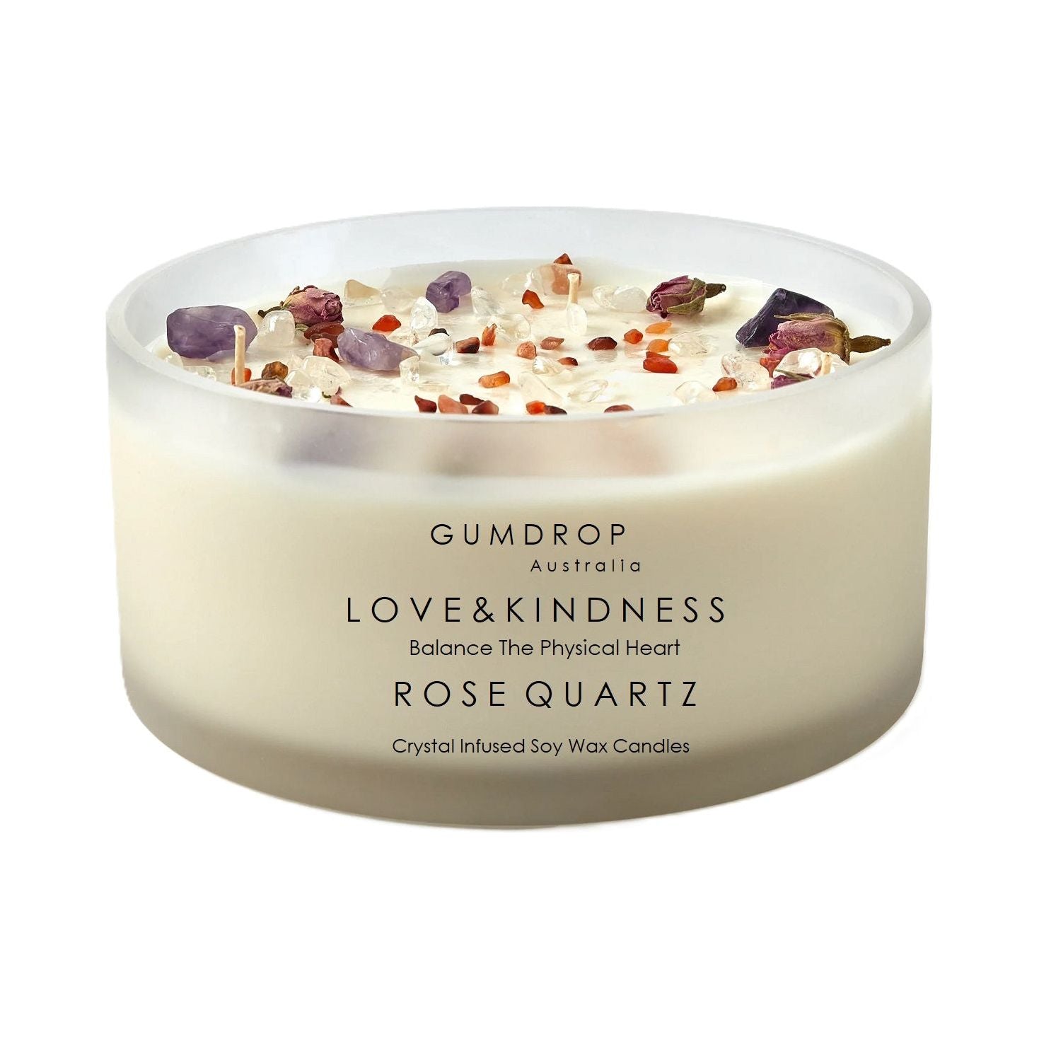 Crystal & Botanical Scented Candle LOVE & KINDNESS Chakra - GumDropAus