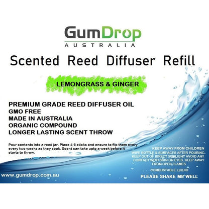 LEMONGRASS & GINGER REED DIFFUSER OIL REFILL - GumDropAus