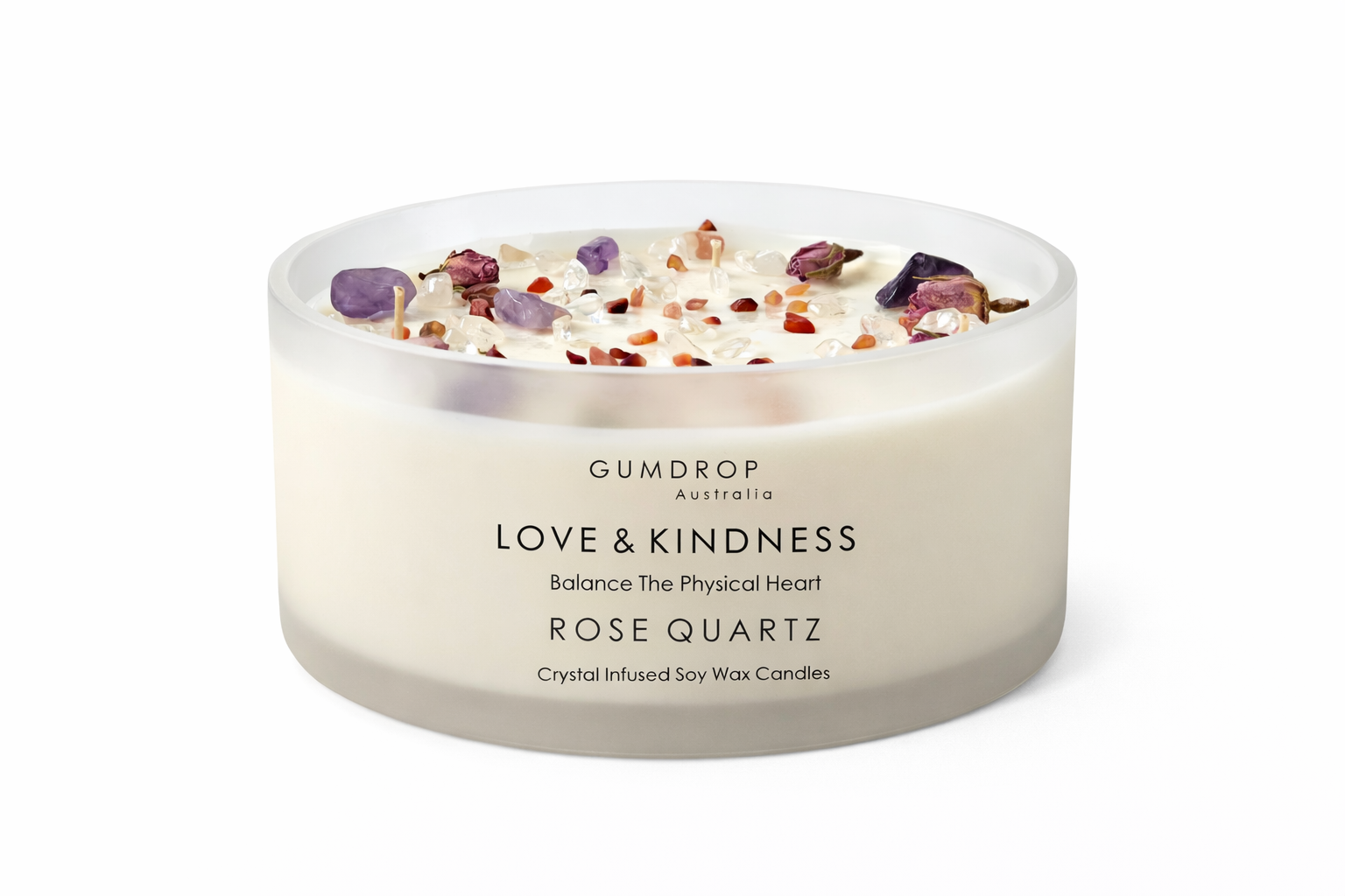 Rose Quartz Crystal and Botanical Infused Scented Candle from Gumdrop Australia