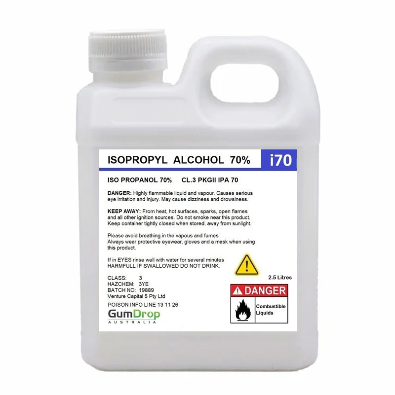 2.5L container of Isopropyl Alcohol 70% IPA from Gumdrop Australia