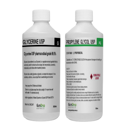 Propylene Glycol USP and Glycerine USP 500ml set from Gumdrop Australia
